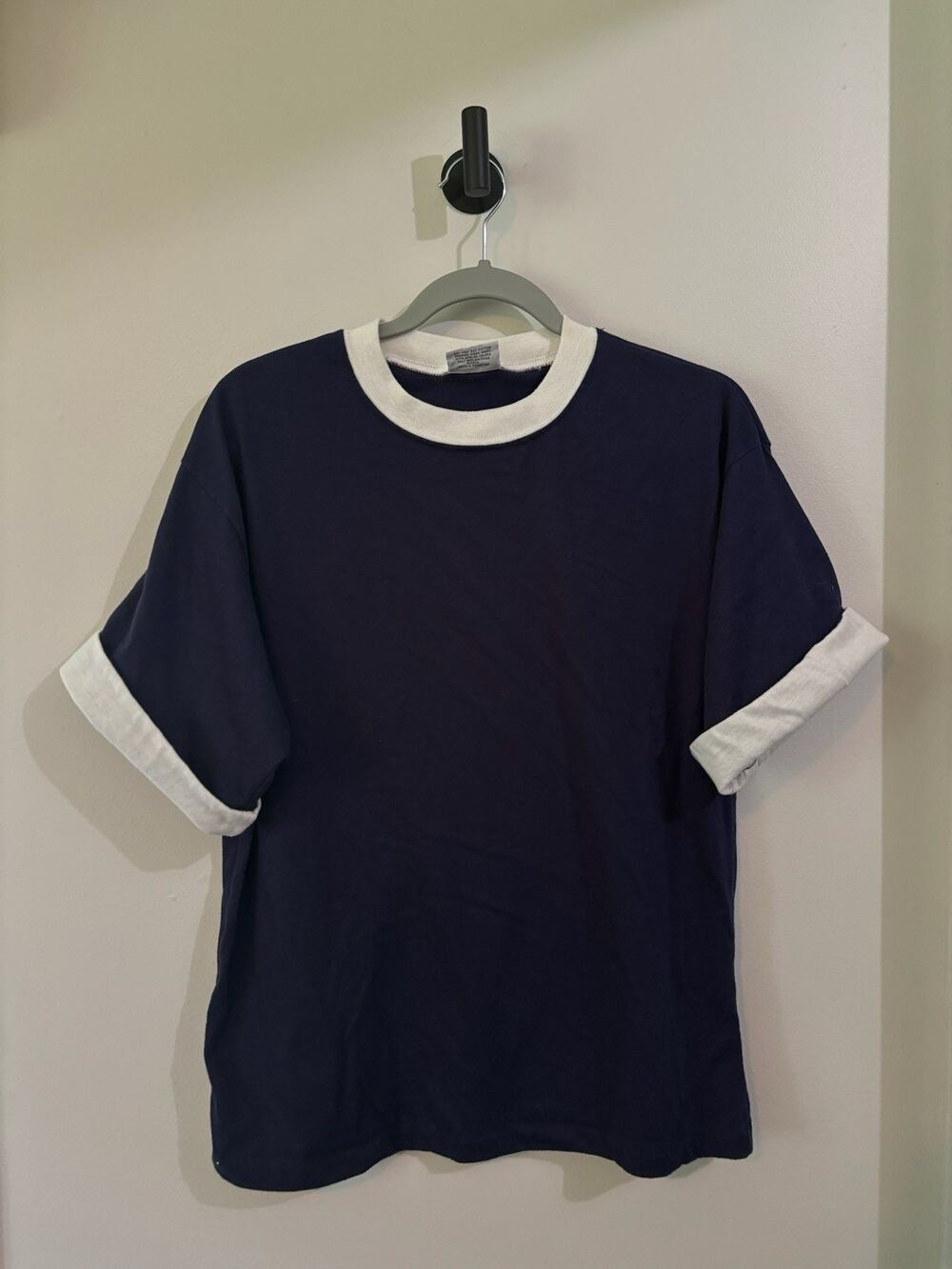 Vintage T-Shirt 955 90s Y2K Blue / White Large USA Cotton Single Stitch